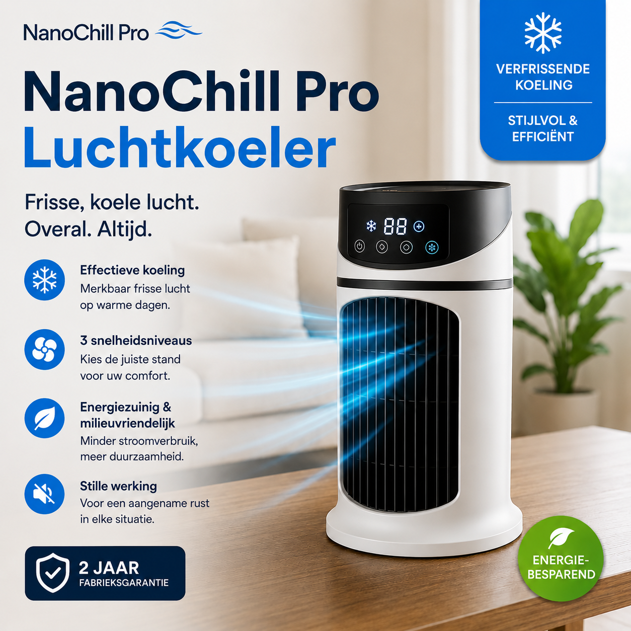 NanoChill Pro - Mobiele luchtkoeler – Geen installatie nodig | Koelt met één druk op de knop